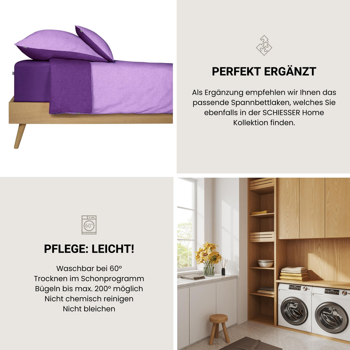 BETTWÄSCHESET Doubleface - Renforcé - 2-teilig - 155 x 220 cm - Lila - Lila, Textil (155/220cm) - SCHIESSER