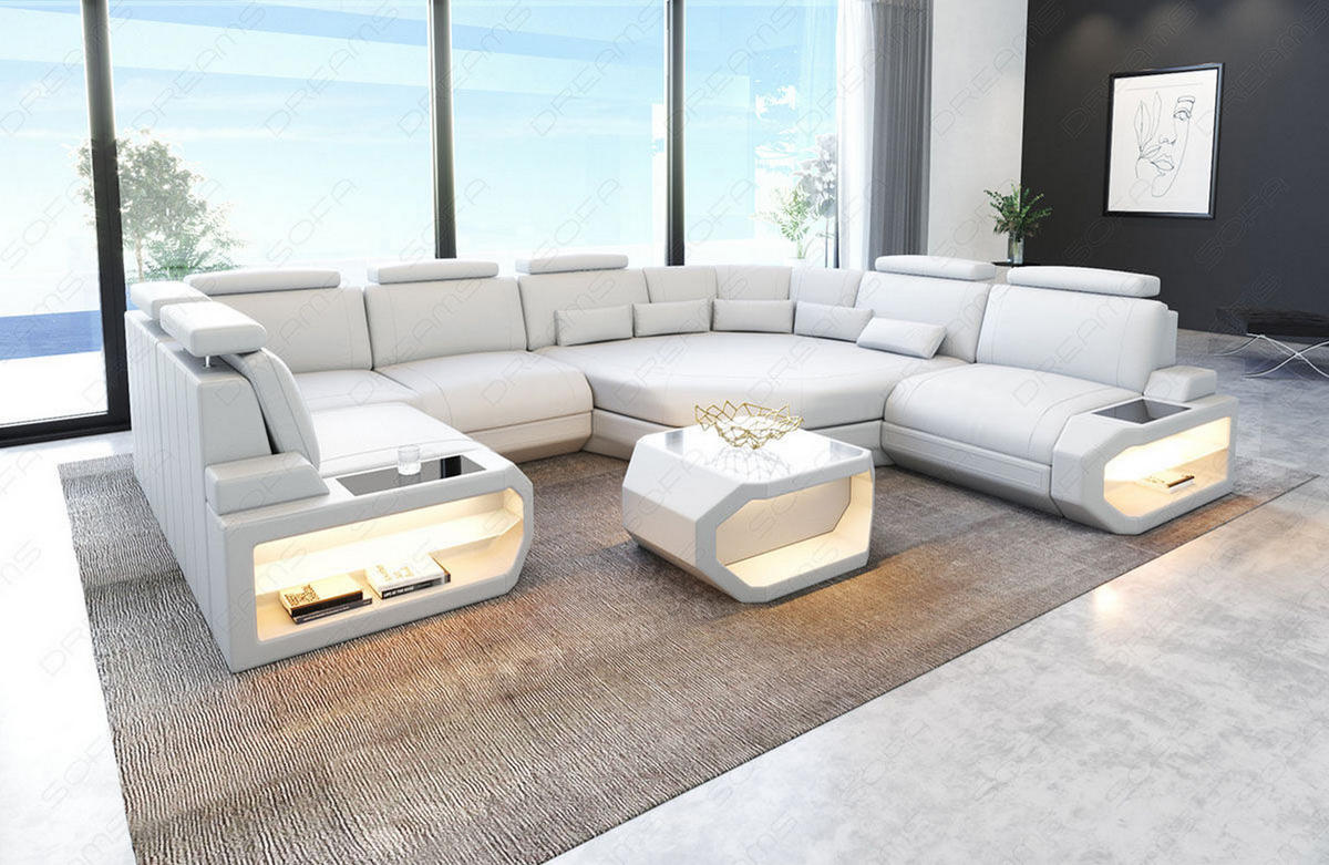 WOHNLANDSCHAFT Asti U Mini - Weiß, Leder (352/93/280cm) - Sofa Dreams