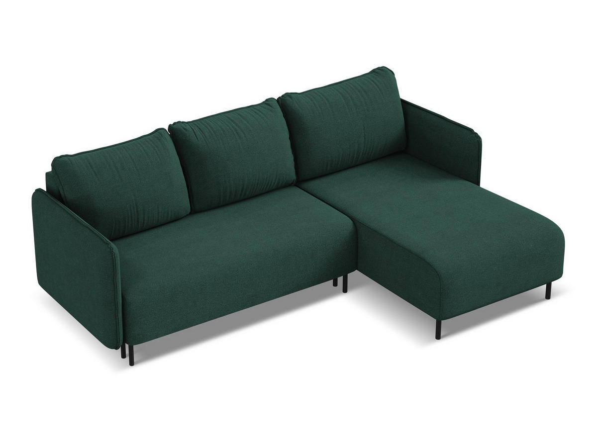 ECKSOFA mit Schlaffunktion Strukturstoff Stoff Grün - Dunkelgrün/Schwarz, Holz/Textil (236/162cm) - Makamii
