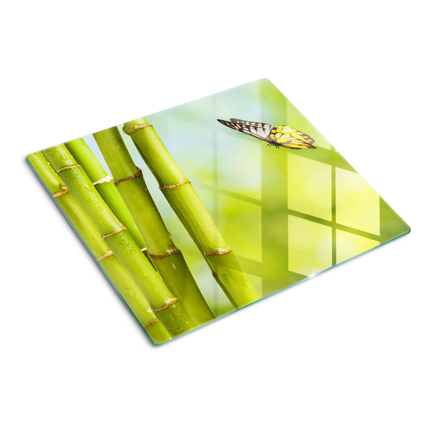 GLASPLATTE 60x52 cm Bambus und Schmetterling - Grün, Glas (60/0.4/52cm) - TULUP