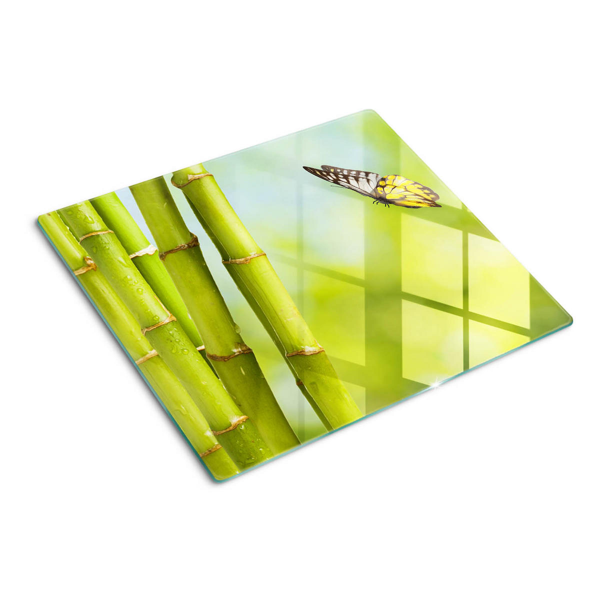 GLASPLATTE 60x52 cm Bambus und Schmetterling - Grün, Glas (60/0.4/52cm) - TULUP
