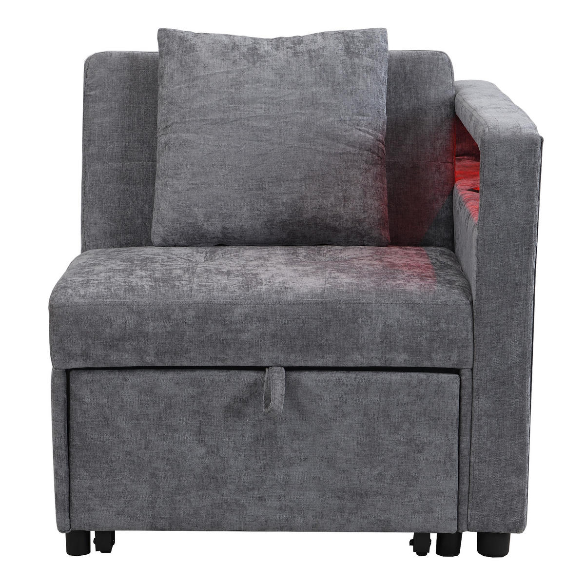 SCHLAFSOFA 3-in-1 mit verstellbarer Rückenlehne und USB-anschlüssen Hellgrau 177/68/65 cm - Hellgrau, Leder (68/65/97cm) - OKWISH