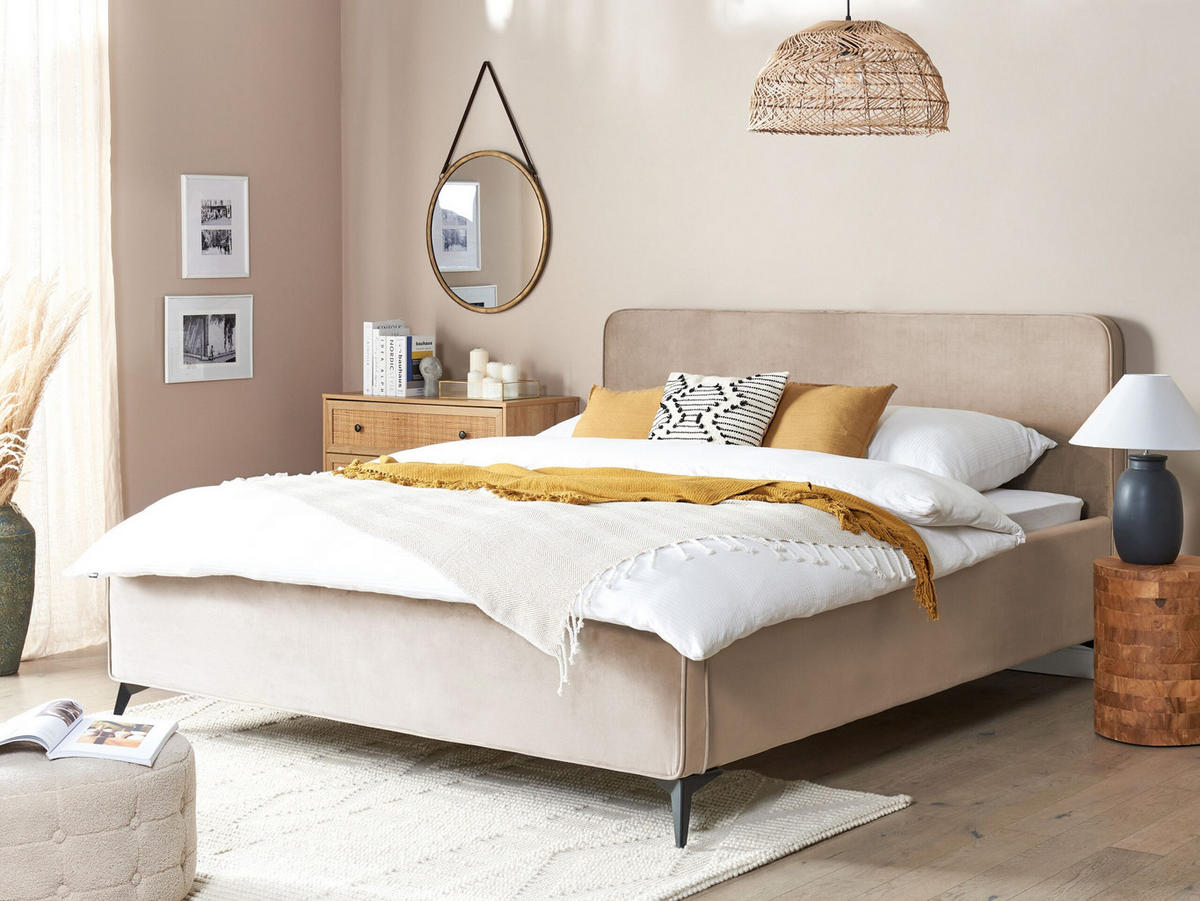 POLSTERBETT mit Lattenrost 180x200 cm Beige Valognes - Taupe, Textil (180/200cm) - Beliani