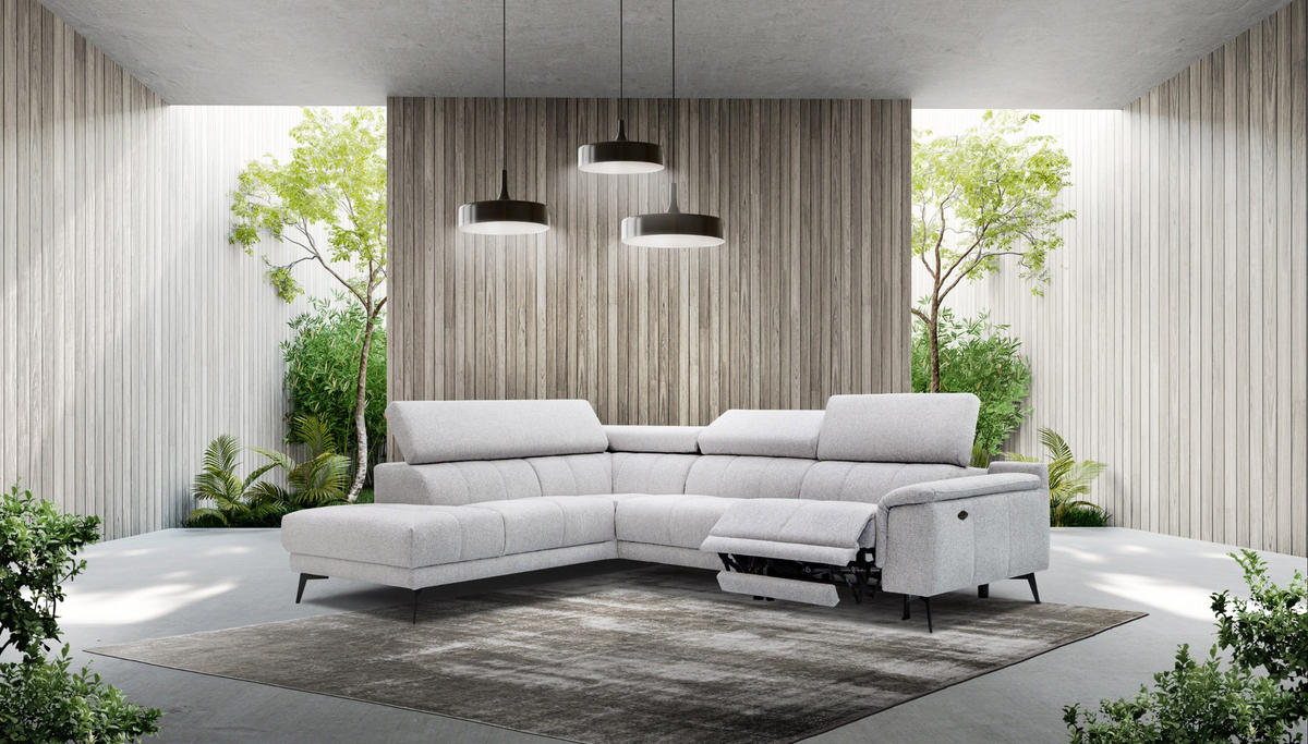 ECKSOFA FIERO 5-Sitzer mit 1 Relaxfunktion, hellgrau - Hellgrau, Holzwerkstoff/Textil (228/290cm) - Courtois Laville