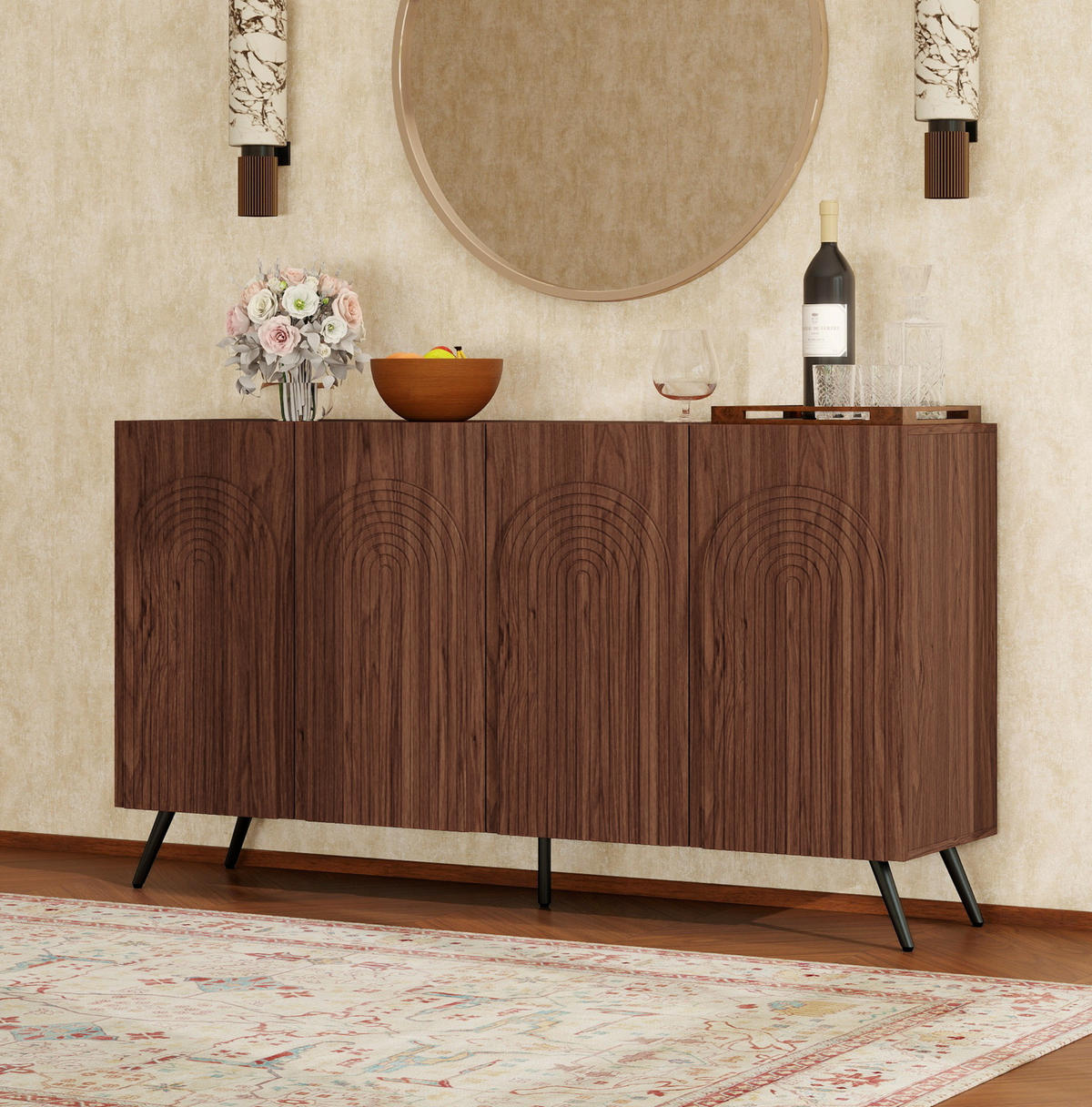SIDEBOARD 150/38/83 cm walnussbraun aus Holzwerkstoff mit verstellbaren Einlegeböden - Walnussfarben, Holzwerkstoff (150/83/38cm) - OKWISH