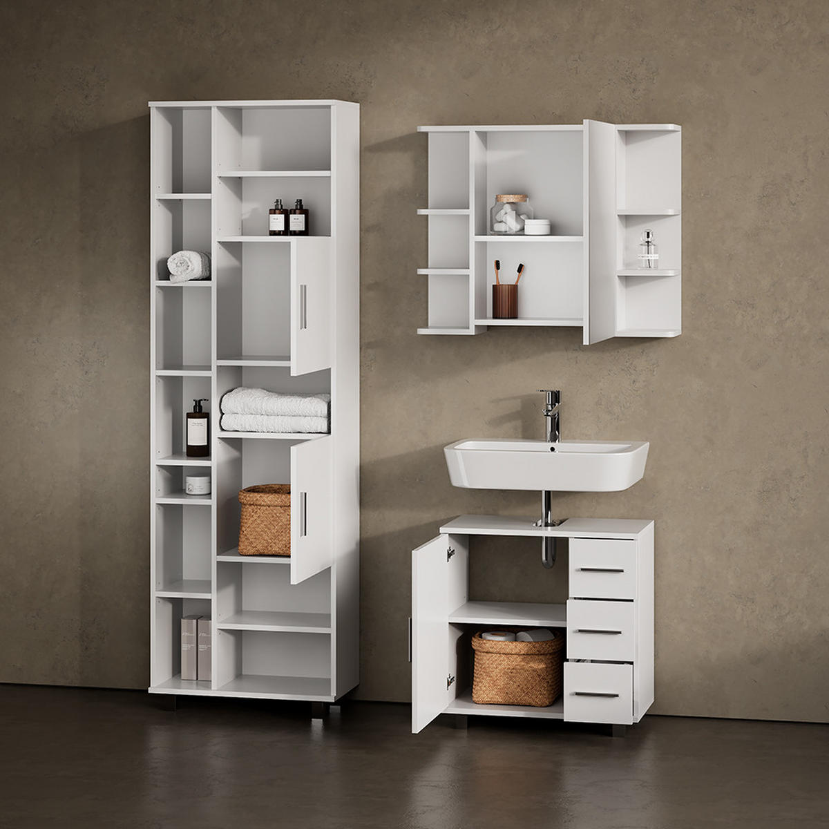 BADSCHRANK Eisak Weiß 60 x 190 cm - Weiß, Holzwerkstoff (60/190/30cm) - Livinity®