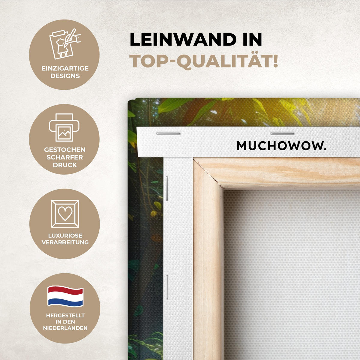LEINWANDBILD Wasserfall - Dschungel - Sonne - Grün - Natur Wandbilder 80x60 cm - Grün, Textil (80/60cm) - MuchoWow
