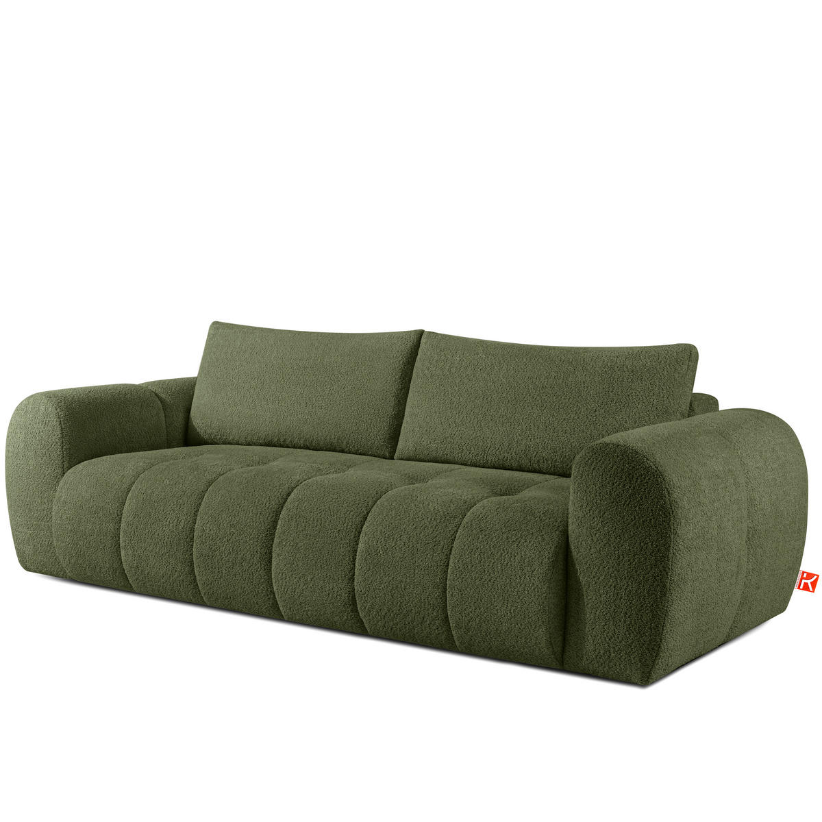 SOFA LIRA mit Pouf, Olivgrün, Bouclé - Olivgrün, Holz/Holzwerkstoff (96/43/50cm) - KONSIMO®