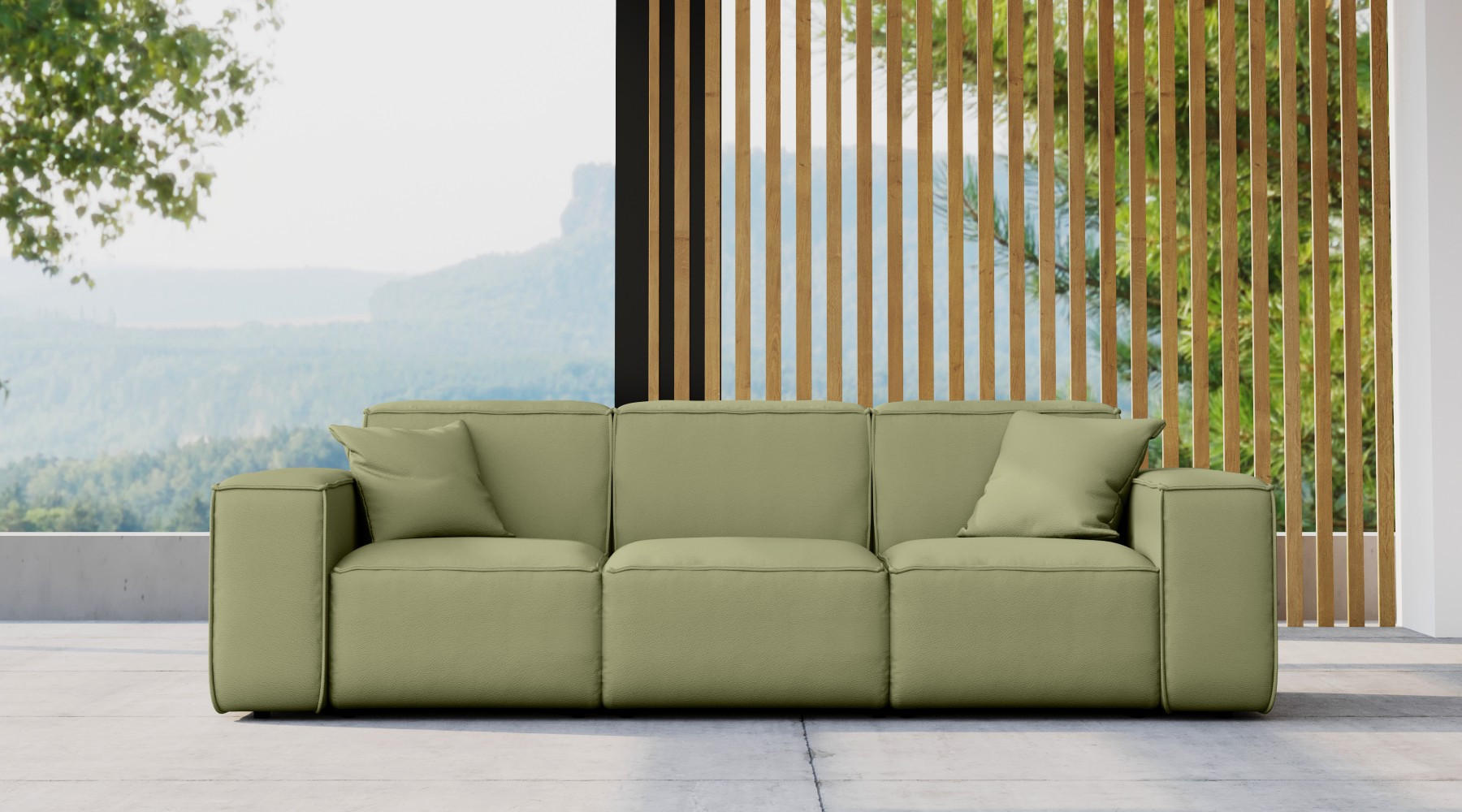 GARTENSOFA MALIBU 3 Sitzer Stoff Odyssey Hellgrün - Hellgrün, Holz (245/73/88cm) - Kaiser Möbel
