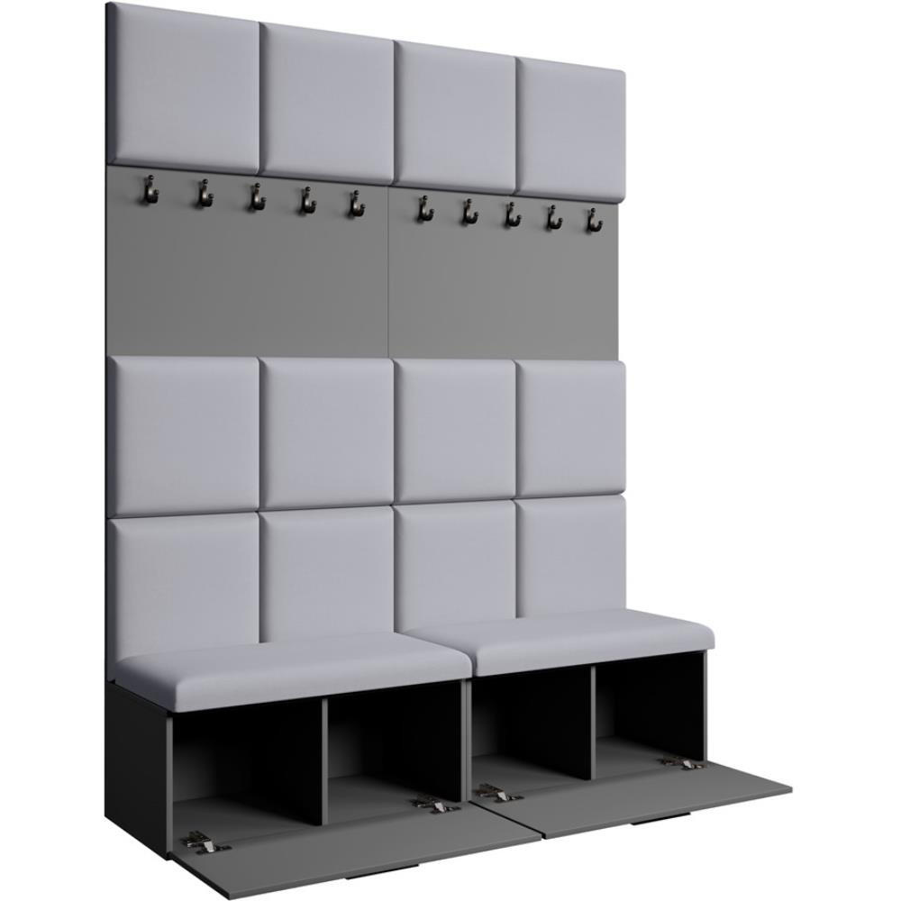GARDEROBE Margaret I+I 162/203/43 mit gepolsterten Paneelen und Schuhschrank - Schwarz/Graphitfarben, Holzwerkstoff/Kunststoff (162/203/43cm) - Beautysofa