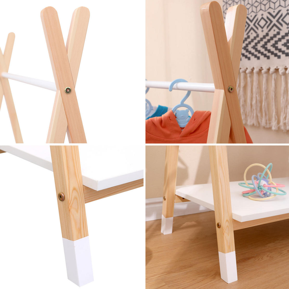 KINDERGARDEROBE Lou Weiß und Holz - Weiß, Holz (40/100/100cm) - Happy Garden