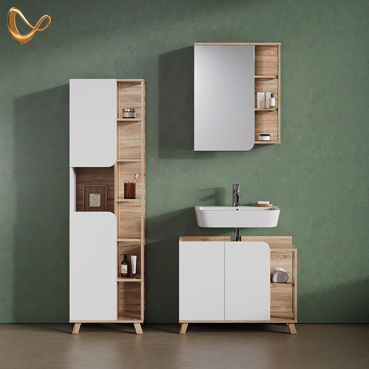 KOMPLET KOPALNIŠKEGA POHIŠTVA Marano, Sonoma/Bela, 2-delni - bela/hrast sonoma, leseni material (80/65/35cm) - Livinity®
