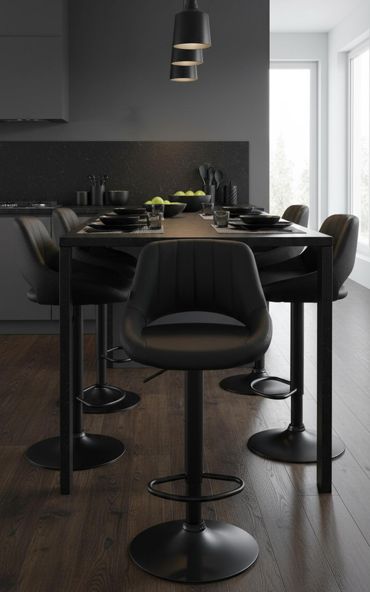 BARHOCKER 2er Set Milos Kunstleder B schwarz - Schwarz, Kunststoff/Metall (47/106/48cm) - TPFLiving