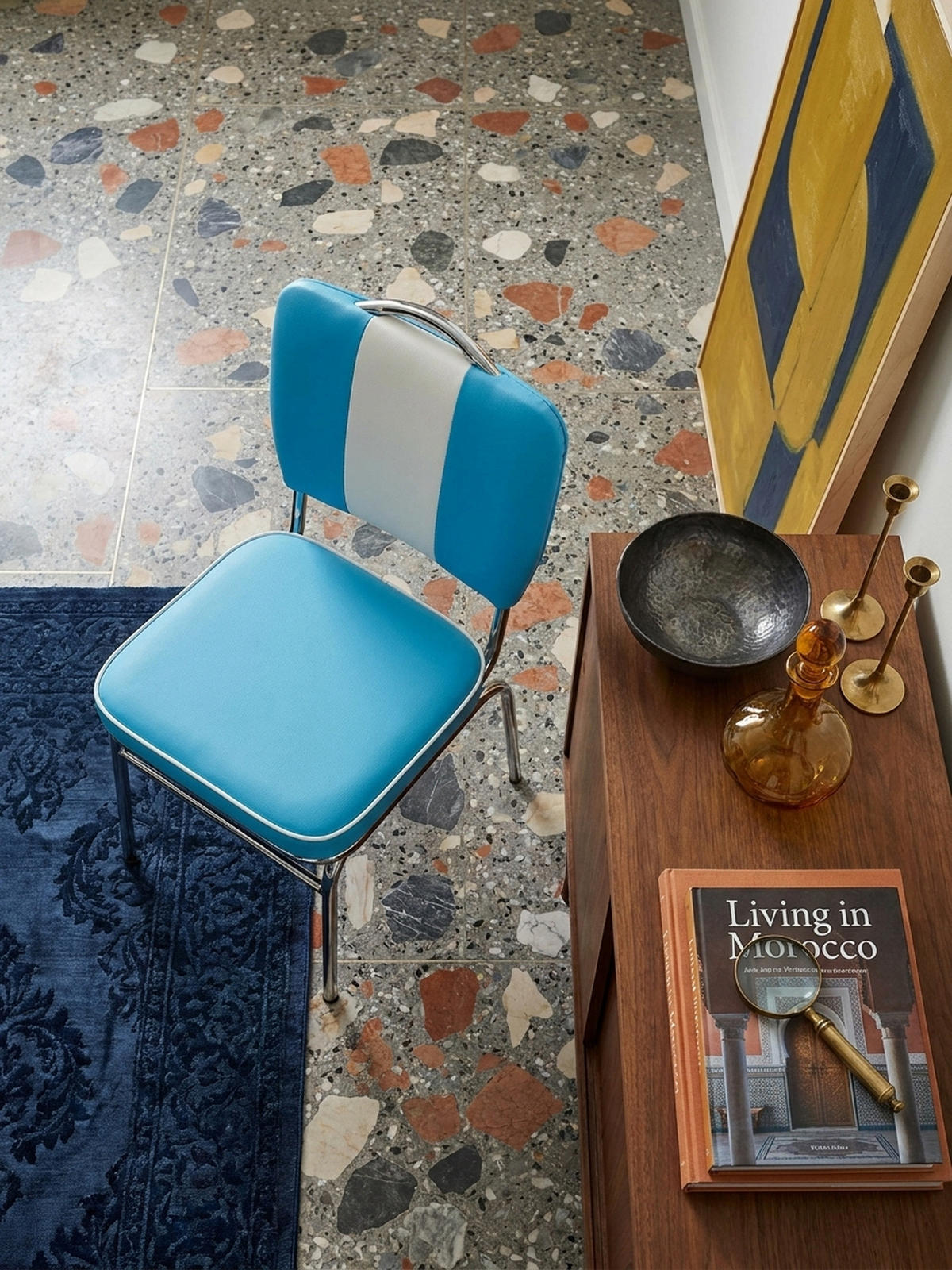 ESSZIMMERSTUHL Kunstleder mit Metallgestell Retro 50er Jahre gepolstert, Blau 47x45x90 cm - Blau/Silberfarben, Kunststoff/Textil (47/90/45cm) - KADIMA DESIGN