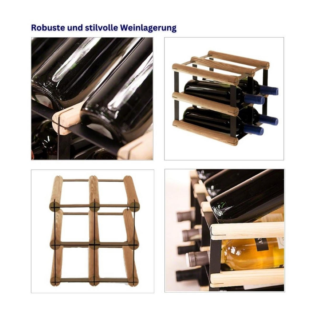 WEINREGAL Vinotega Mod Metal 22,5x22,5x24,5 cm 2x2 Flaschen Massives Kiefernholz Braun Geölt - Braun, Holz (22.5/22.5/24.5cm) - PROREGAL