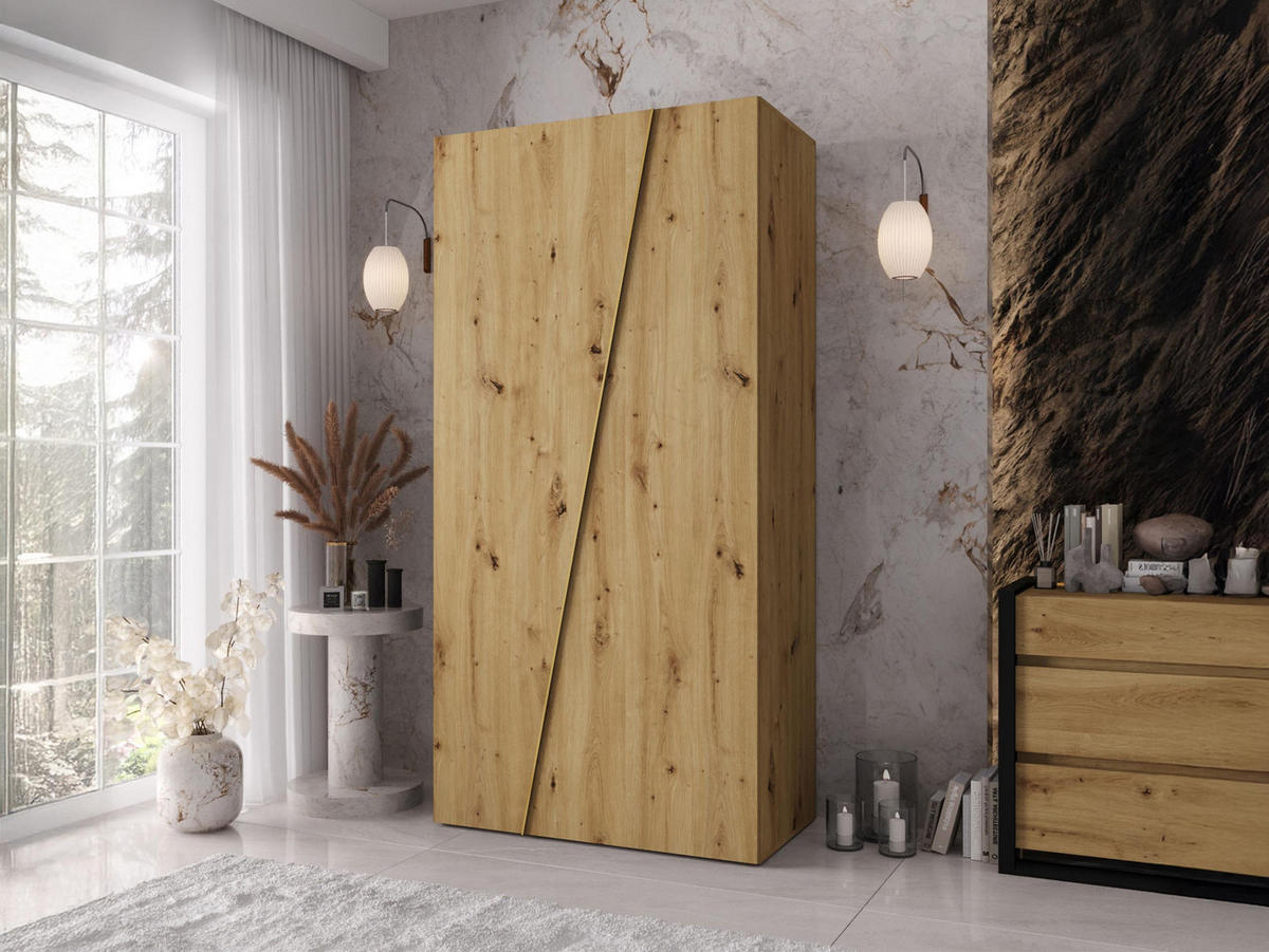 DREHTÜRENSCHRANK Zen 100 cm - Goldfarben/Schwarz, Holzwerkstoff/Kunststoff (100/202/50cm) - MIRJAN24
