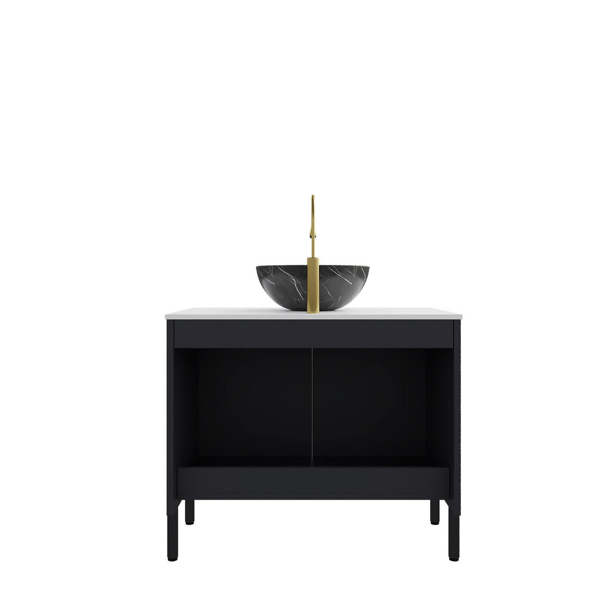 WASCHTISCHKOMBI mit Aufsatzbecken in Schwarz und Soft-Close-Türen - Schwarz, Holzwerkstoff (76/89/48cm) - BEAOK