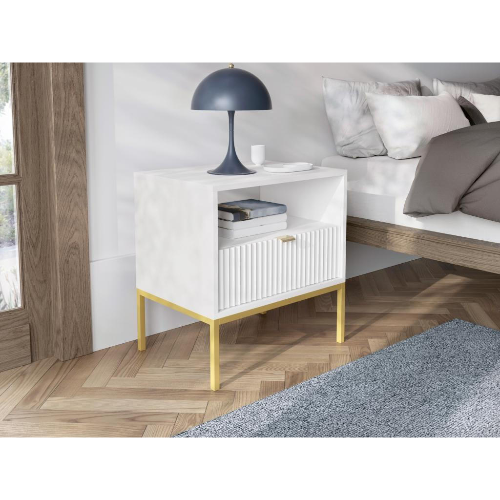 Thumbnail - Pascal Morabito 2Er-Set, Weiß, Holz, Uni, 1 Schubladen, Rechteckig, 39x56x54 cm, Schlafzimmer, Nachttische