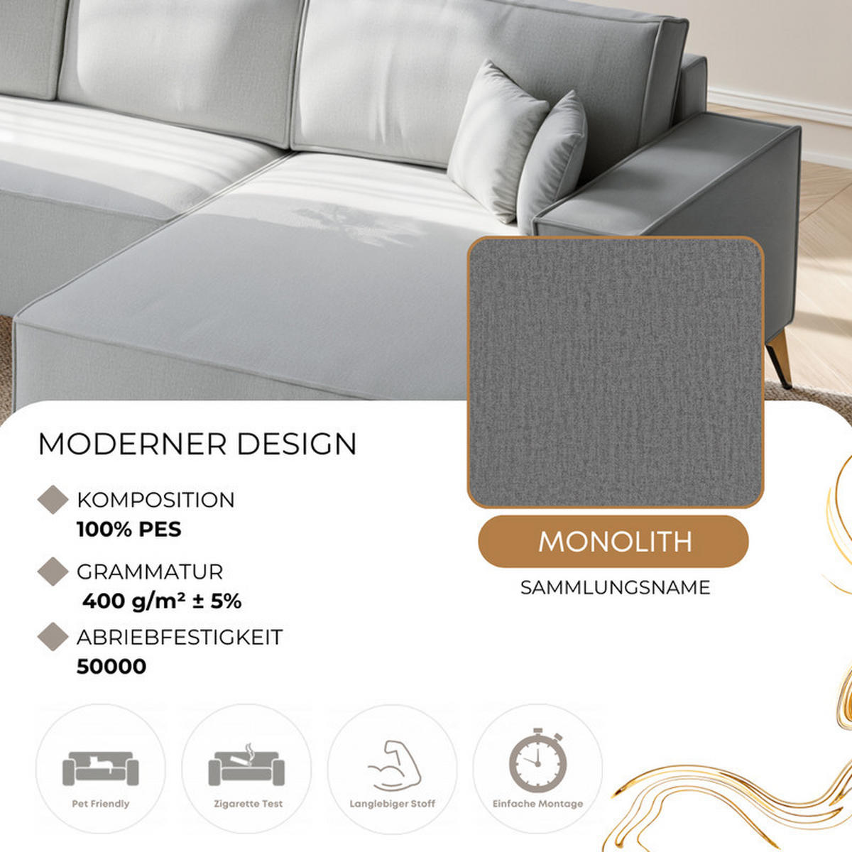 ECKSOFA OTIS Rechts, mit Schlaffunktion und Bettkasten, Grau - Grau, Textil/Metall (294/185cm) - Idohome