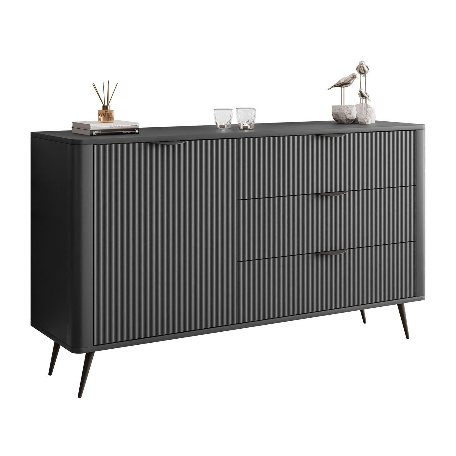 SIDEBOARDS SCARLETT 138 1D3S MIT SCHUBLADEN SCHWARZ - Schwarz, Holzwerkstoff (138/81/38cm) - Lookway