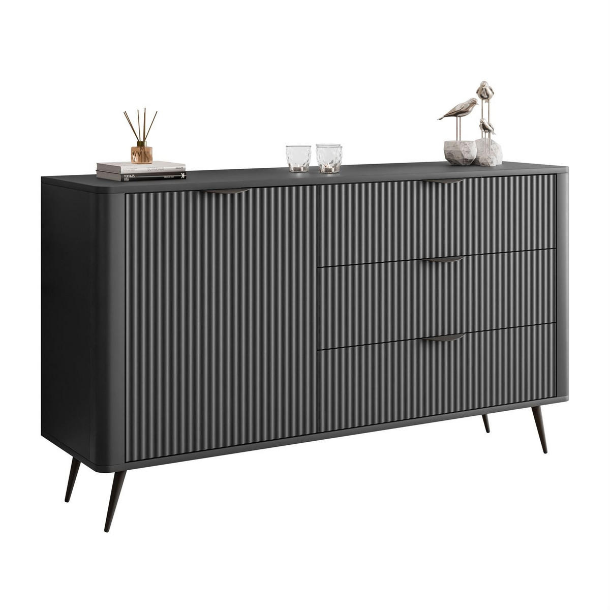 SIDEBOARDS SCARLETT 138 1D3S MIT SCHUBLADEN SCHWARZ - Schwarz, Holzwerkstoff (138/81/38cm) - Lookway