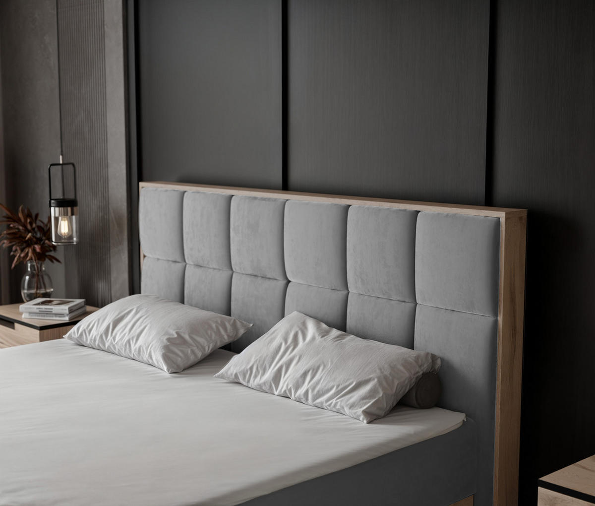 BOXBETT LAVIO II 200/200 cm, in Grau, mit Matratze und Topper - Grau, Holzwerkstoff/Textil (200/200cm) - Idohome
