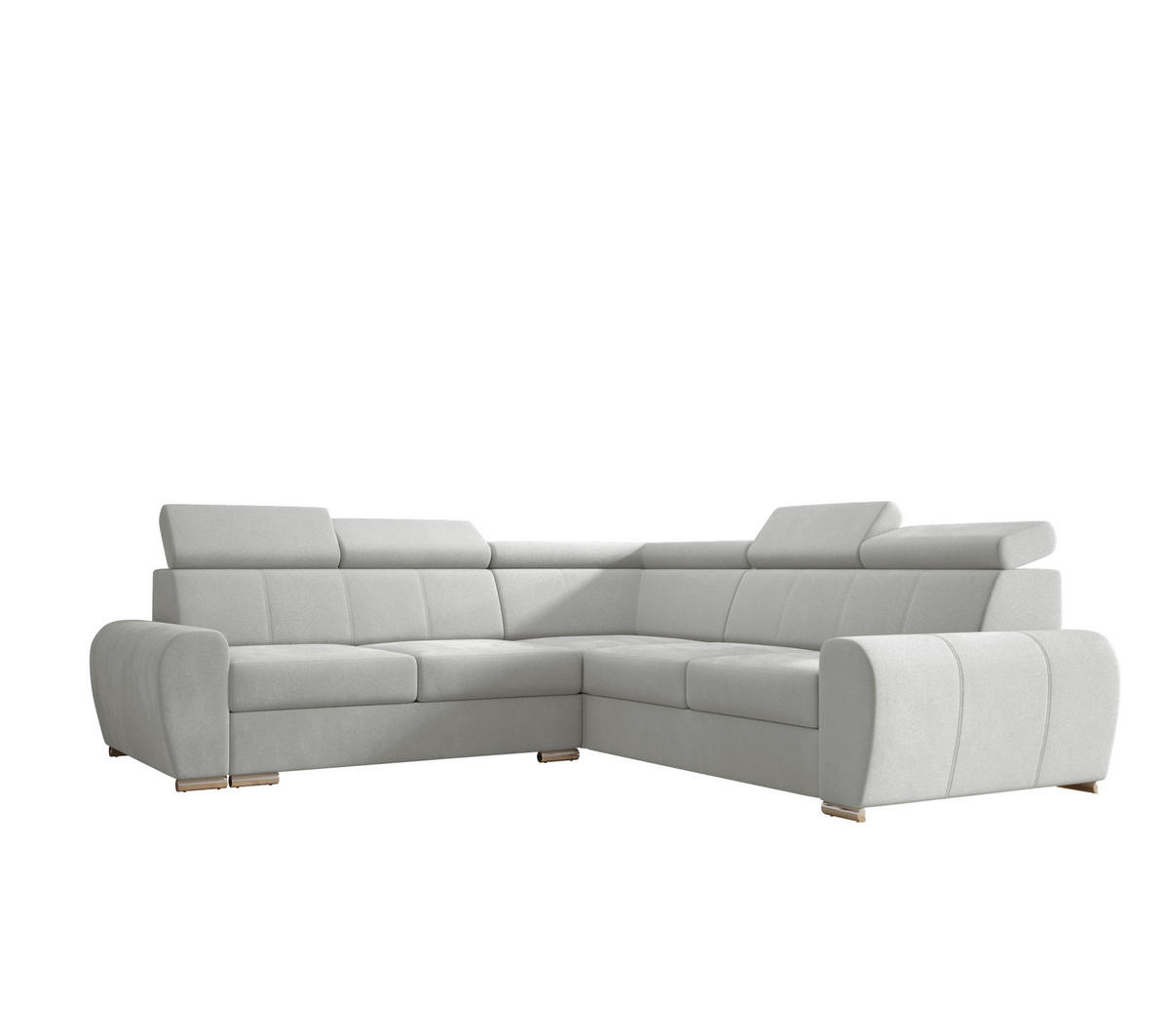 ECKSOFA APOLLO KN09, Eckcouch in L-Form mit Schlaffunktion, Farbe: Hellgrau, Velourstoff, Ottomane Rechts - Hellgrau, Textil (255/255cm) - O-Sofa