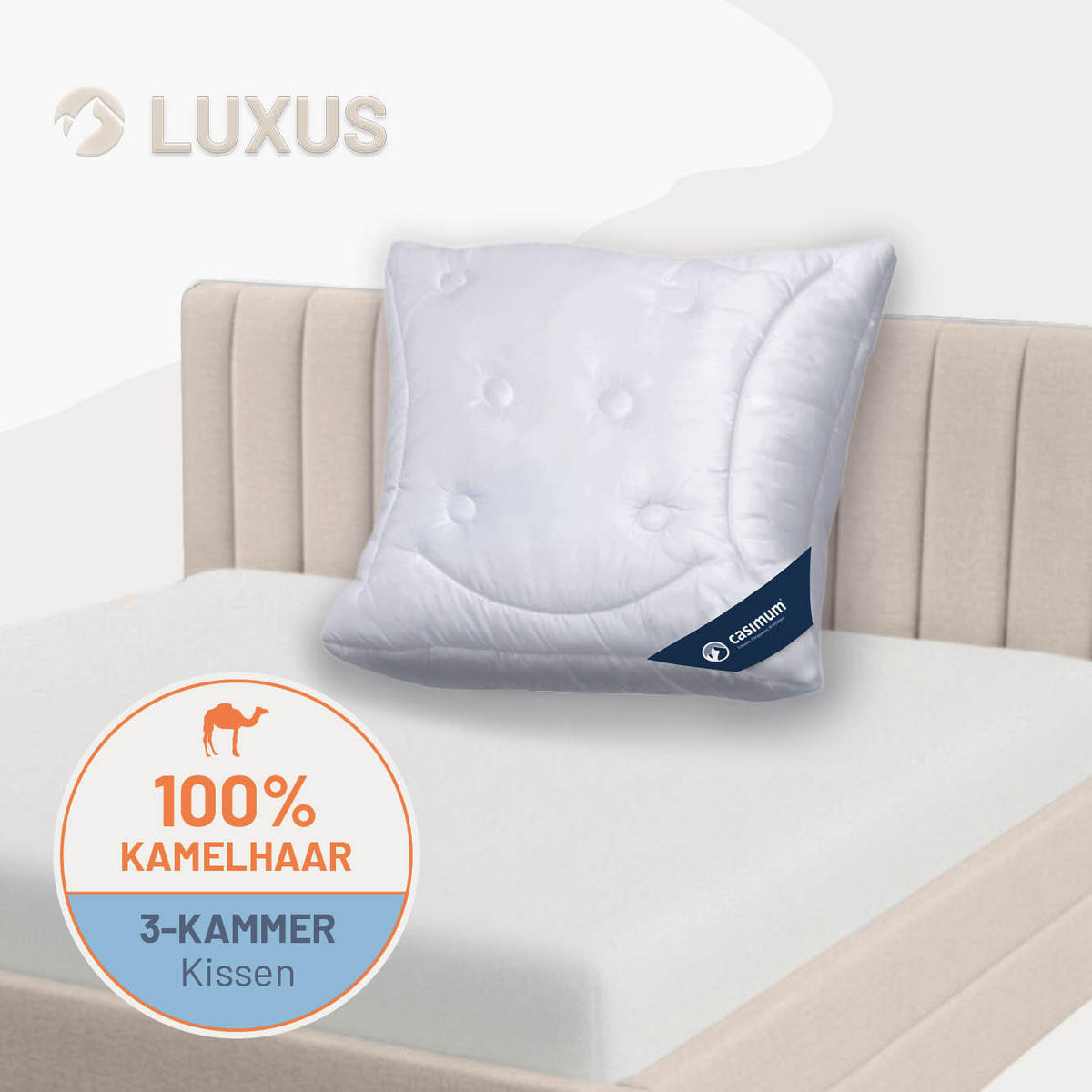KOPFKISSEN 80x80 cm, weich & stützend, Naturhaarkissen mit 100% Kamelflaumhaar (Außen) - Weiß, Textil (80/80cm) - casimum