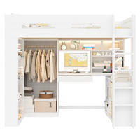 HOCHBETT 90/200 cm in Weiß mit Schublade, Regalböden, Kleiderschrank, Schreibtisch, LED und USB aus Kiefernholz und MDF - Weiß, Holzwerkstoff (90/200cm) - STILVORA
