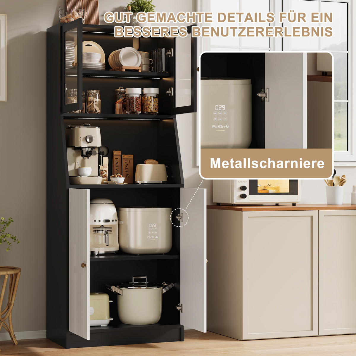 BUFFET modern, schwarz, LED-Beleuchtung, groß, minimalistisch, elegant - Schwarz, Holz (70/180/40cm) - EuroLiving