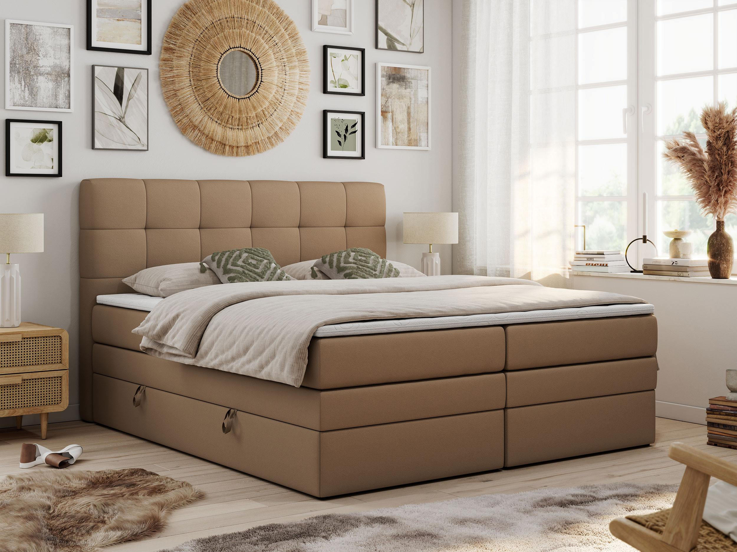 BOXSPRINGBETT LUKA KING 120/200 Braun Kunstleder - H3 - Braun, Holz/Textil (120/200cm) - MKS