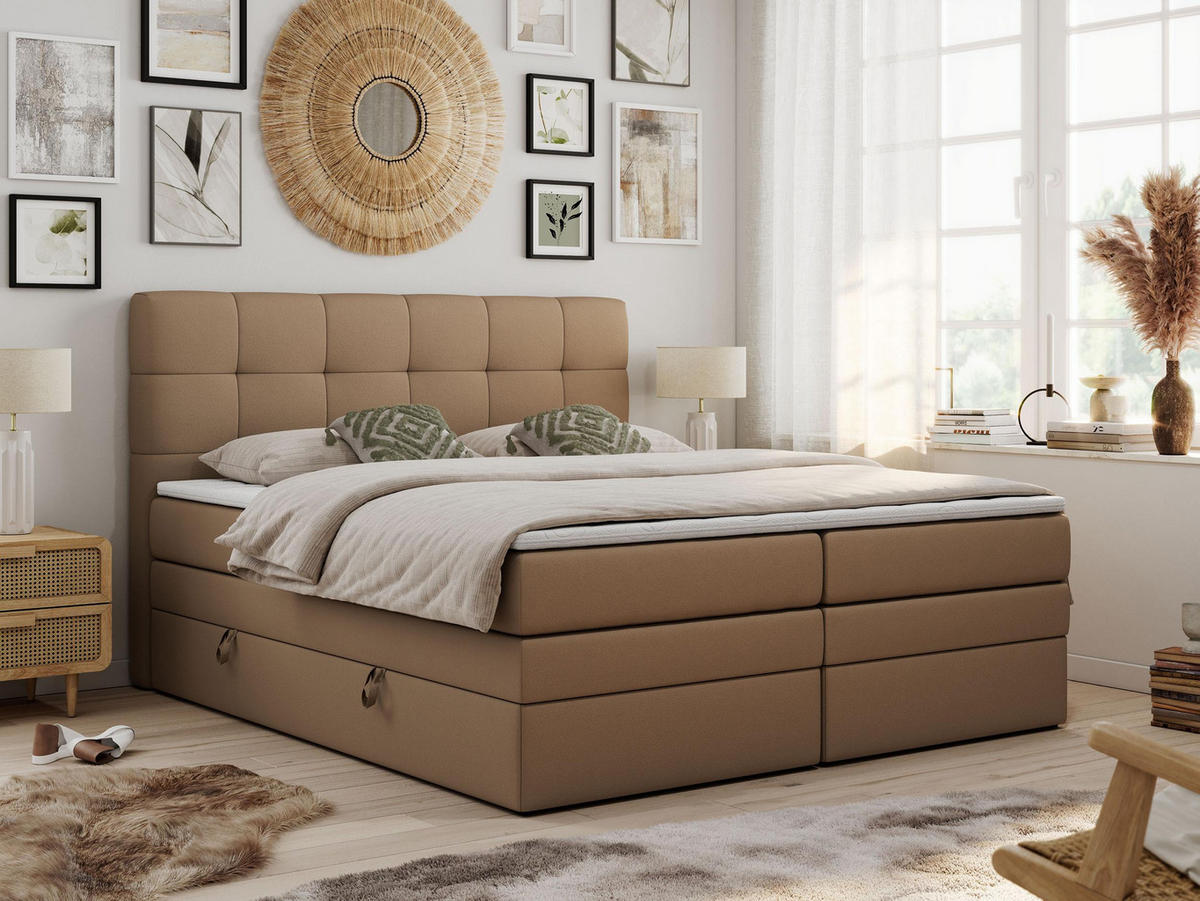 BOXSPRINGBETT LUKA KING 120/200 Braun Kunstleder - H3 - Braun, Holz/Textil (120/200cm) - MKS