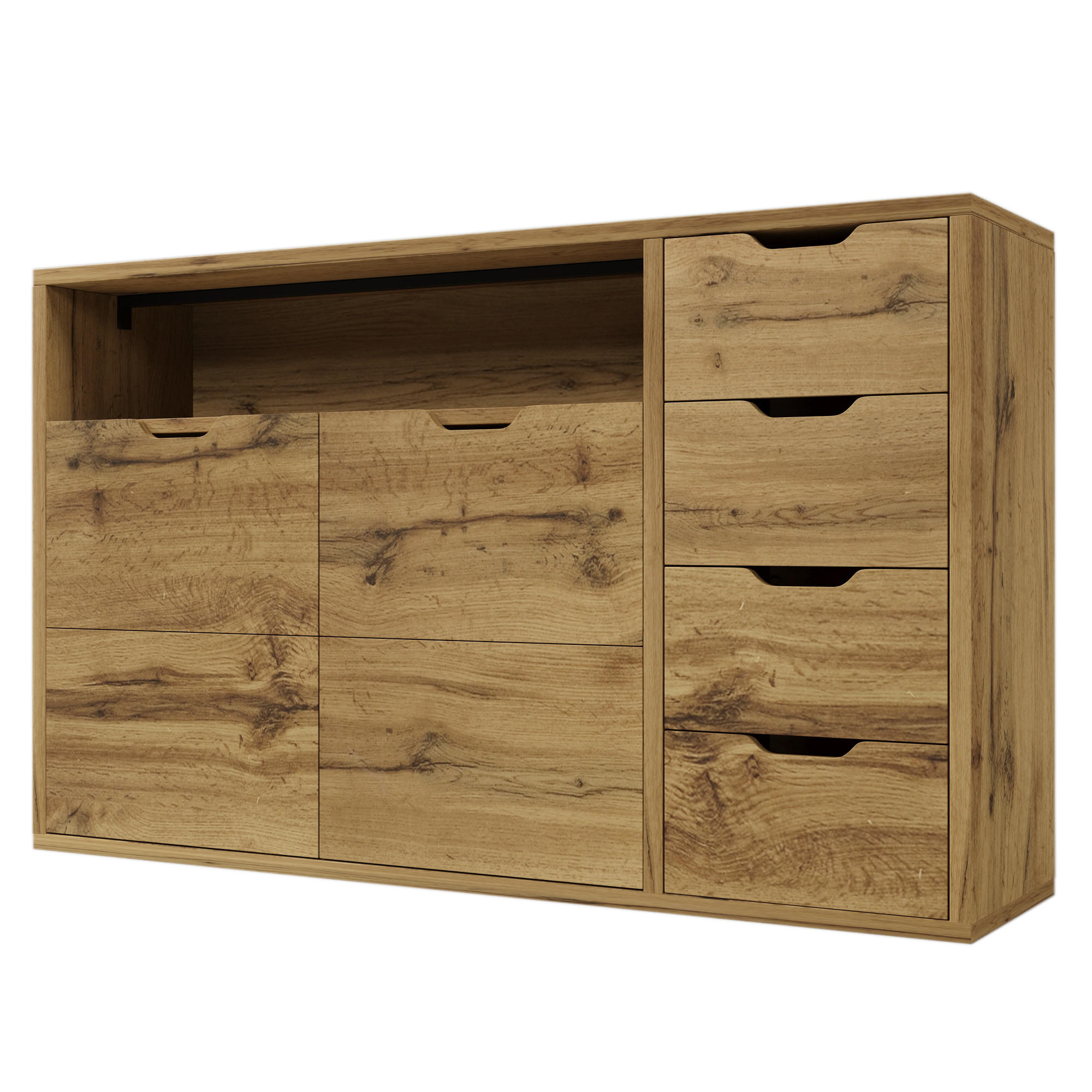 KOMMODE DE-37493 150/40/90 cm mit 4 Schubladen und 2 Türen Eiche - Eichefarben, Holzwerkstoff (150/90/40cm) - ComfortXL