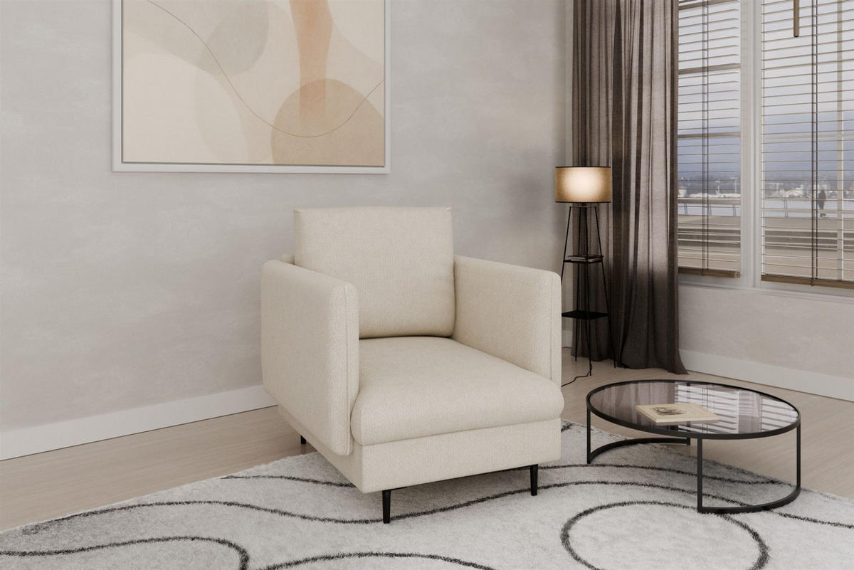 SOFASET Helmer 3-2-1 In Stoff Vibe - Creme, Holzwerkstoff/Textil (226/95/95cm) - Fun Möbel