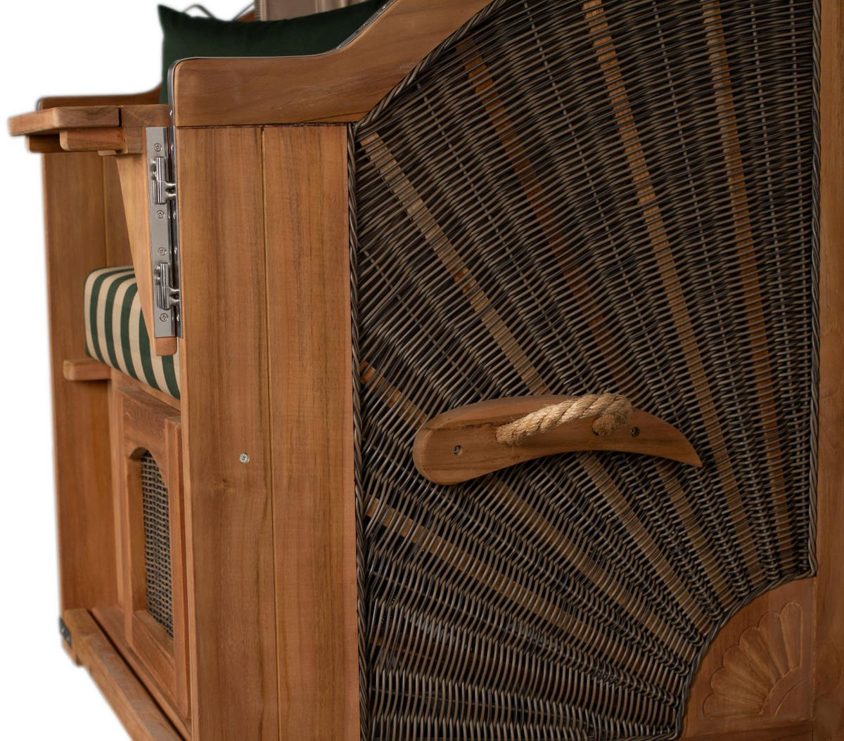 STRANDKORB Komplettset: Ammersee Single Teak Bullauge - PE grau - Modell 506 - Beige/Grün, Holz/Kunststoff (96/165/80cm) - bene living