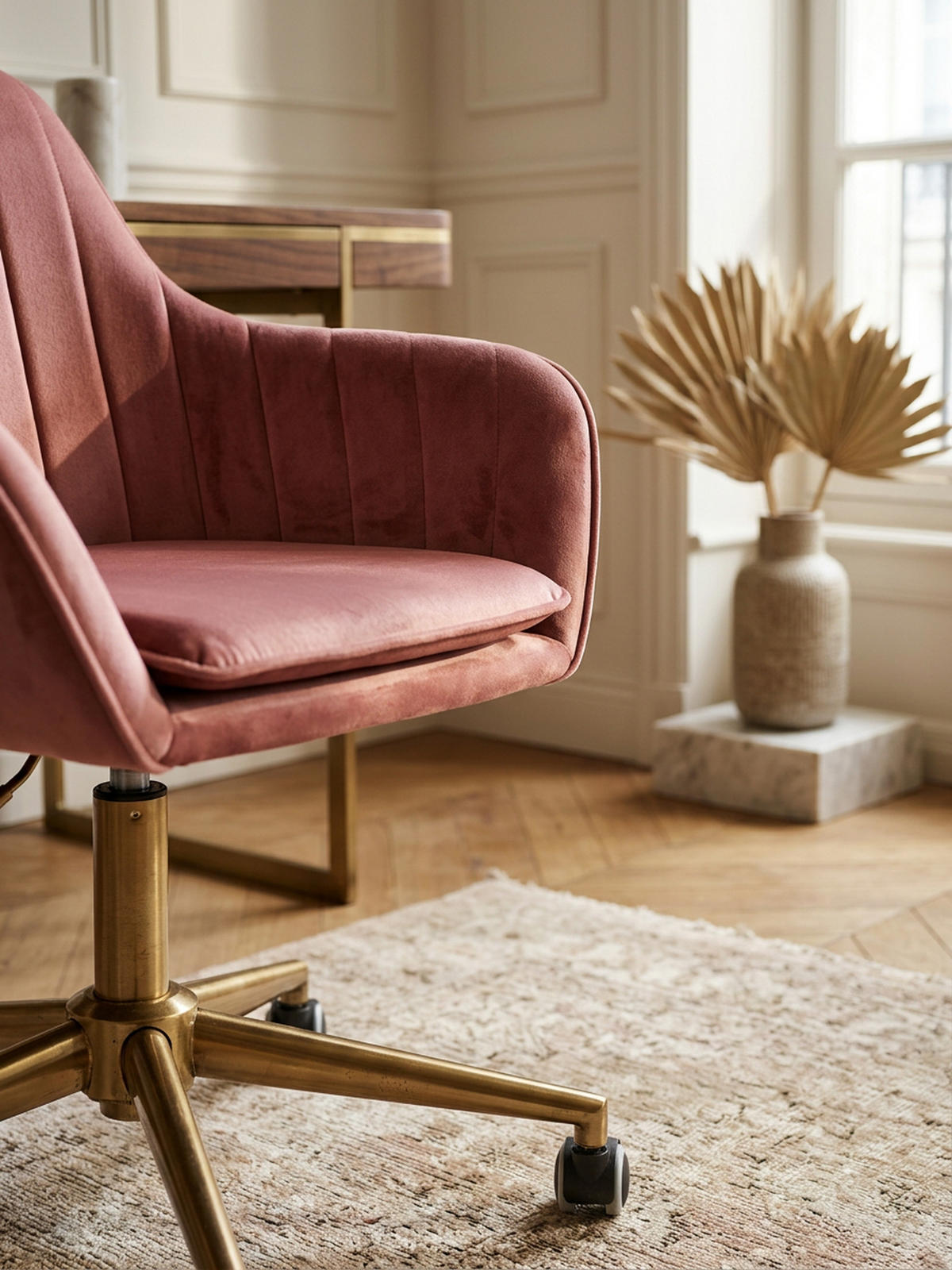 SCHALENSTUHL Samt mit Metallfußkreuz und 360° Drehfunktion SANDRA, Rosa 54x52x105 cm - Pink/Goldfarben, Textil/Metall (54/105/52cm) - KADIMA DESIGN