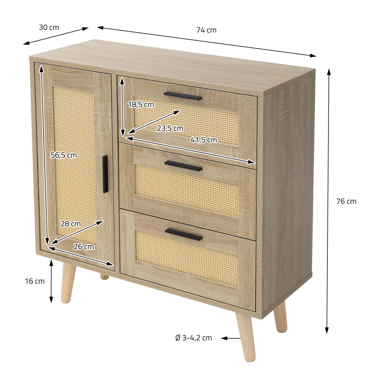 KOMMODE 4 Fächer - Beige, Holzwerkstoff (30/76/74cm) - ML-DESIGN