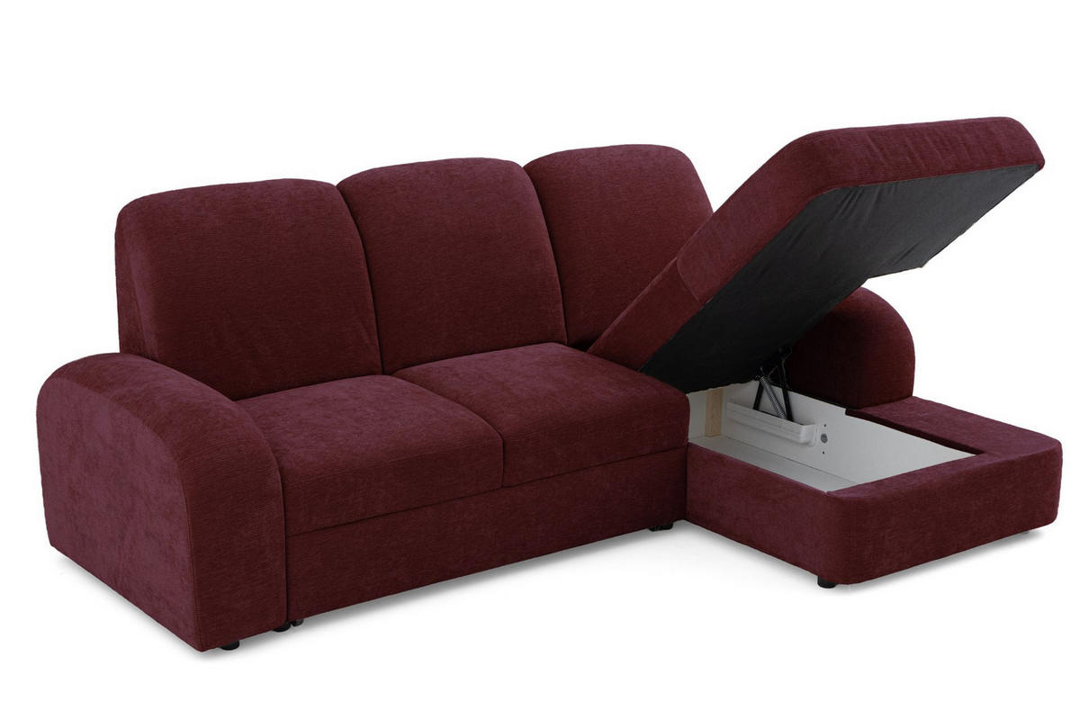ECKSOFA VIBE S Rechts mit Schlaffunktion 130x202 Chenille Bordeaux - Bordeaux/Schwarz, Holz/Kunststoff (156/255cm) - Muffo