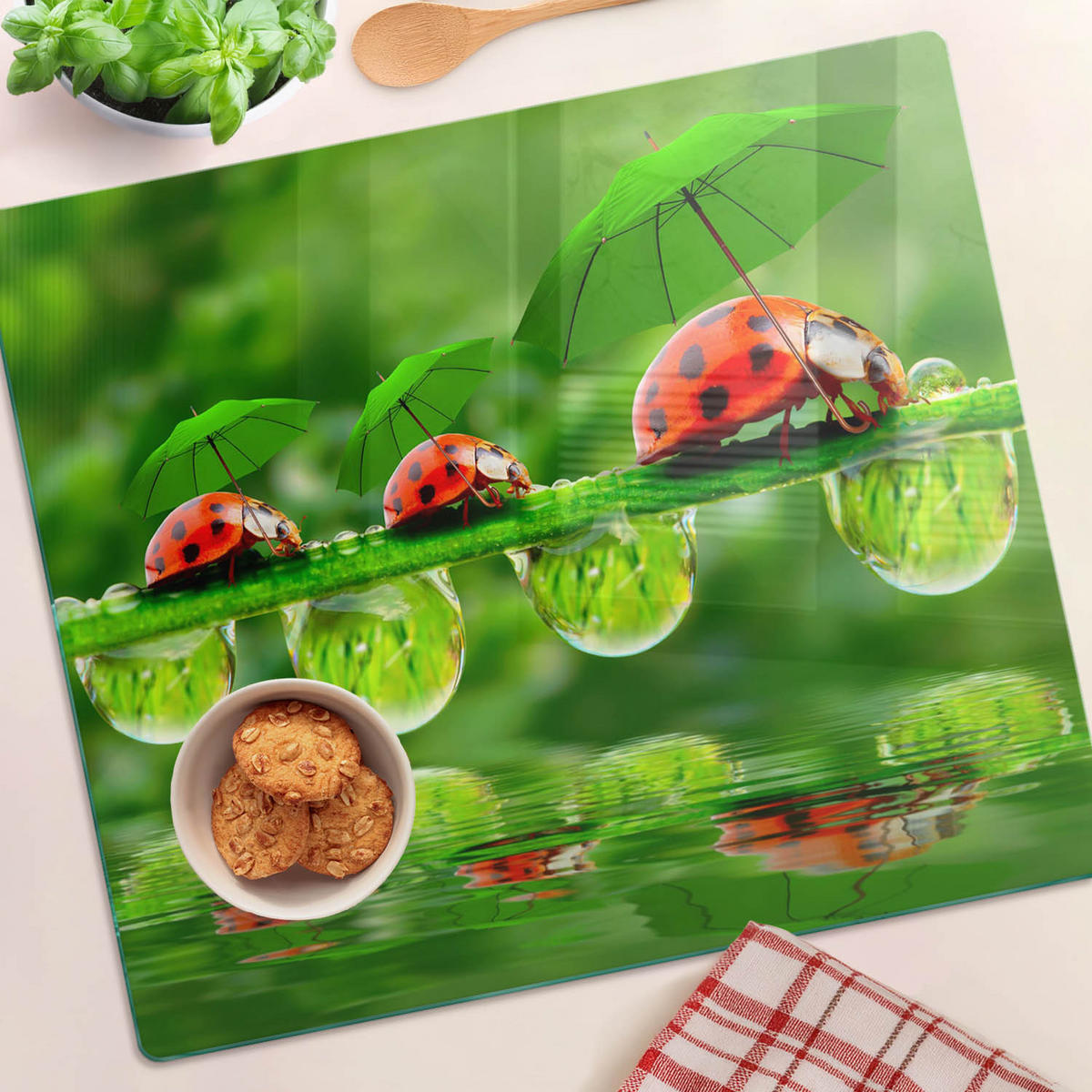GLASPLATTE 60x52 cm Marienkäfer - Grün, Glas (60/0.4/52cm) - TULUP