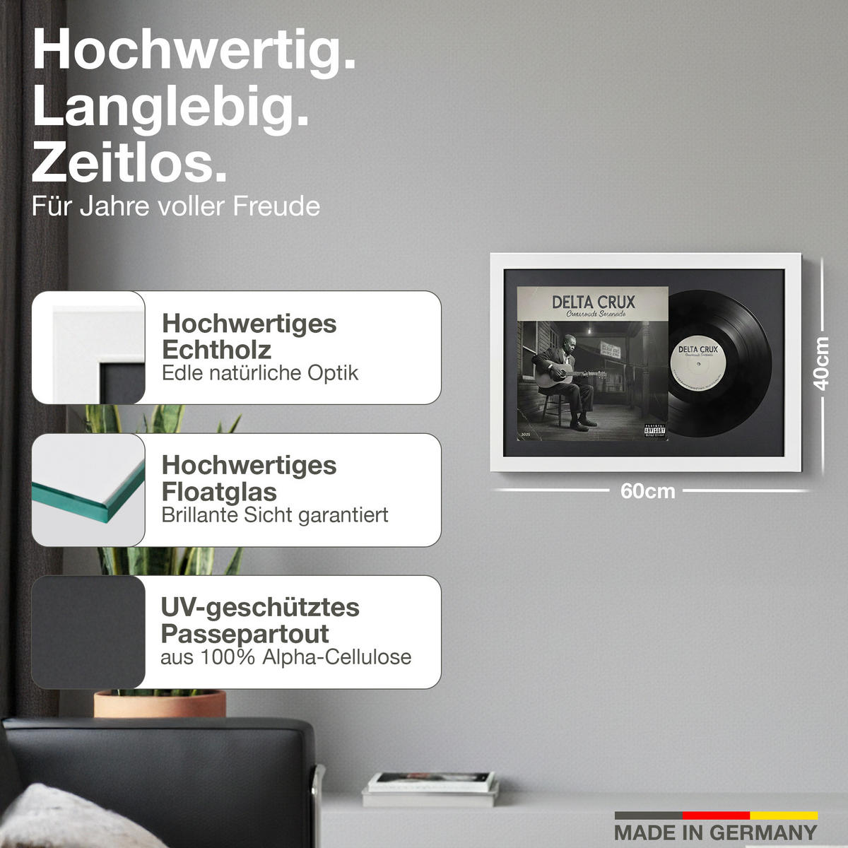 SCHALLPLATTEN RAHMEN 40/60 für Cover & Vinyl - Weiß, Holz (60/40cm) - K-Möbel