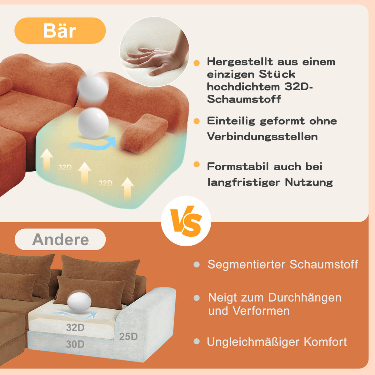 MODULARES 3-Sitzer-Sofa aus Samt mit tiefer Sitzfläche Orange - Orange, Textil (98/70/288cm) - Modenvie