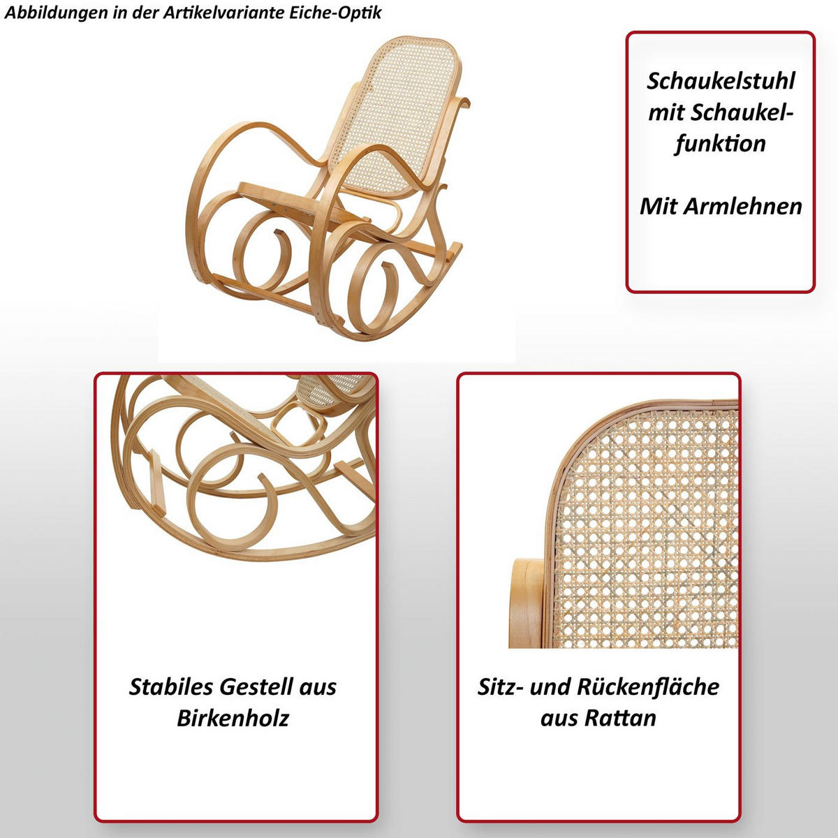 SCHAUKELSTUHL Walnuss Dekor - Beige/Walnussfarben, Holz (55/90/96cm) - MCW