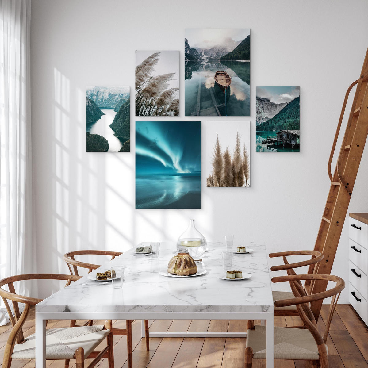 LEINWANDBILDER 6-er Set Pflanzen Natur - Türkis/Blau, Textil (90/80cm) - Muralo