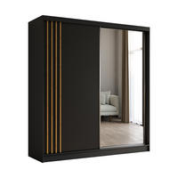 ŠATNÍ SKŘÍŇ S POSUVNÝMI DVEŘMI NELVIA, 200/216/61 cm 2dveřová se zrcadlem, černá - černá, kompozitní dřevo (200/216/61cm) - MASSENO