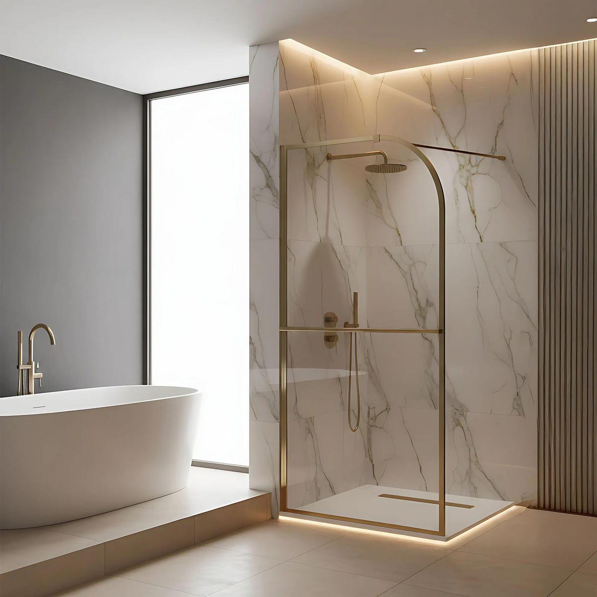 DUSCHWAND Rea Sky Brush Gold 100 - Goldfarben, Glas (100/200cm) - REA