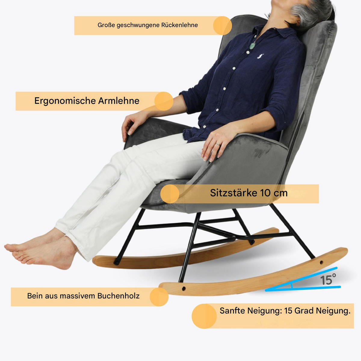 SCHAUKELSTUHL in Velvet Dunkelgrau - Grau, Metall (58/96/85cm) - Meubles Cosy