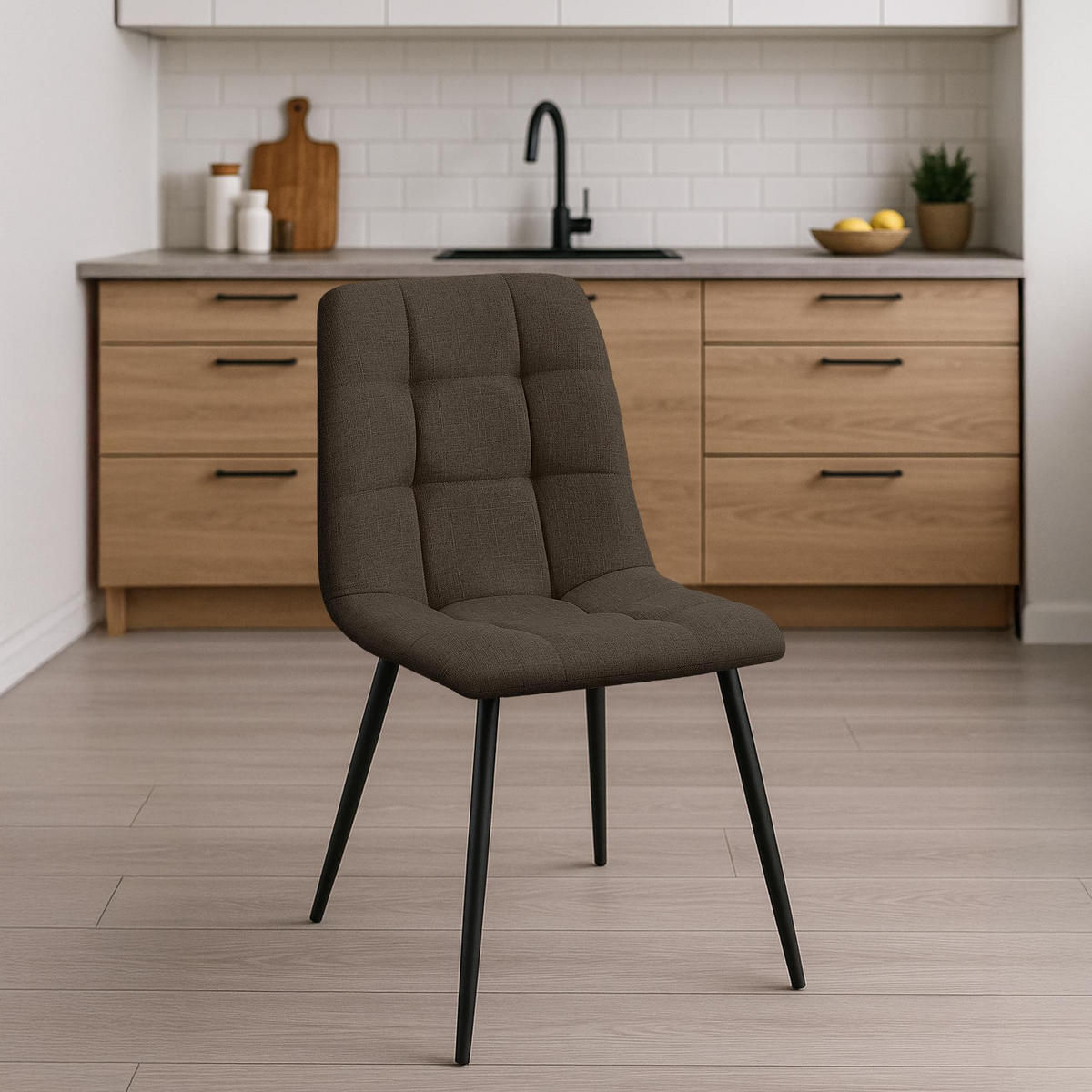 STUHL 4er Set Stoff Braun - Schwarz/Braun, Textil/Metall (45/84/55cm) - CLP