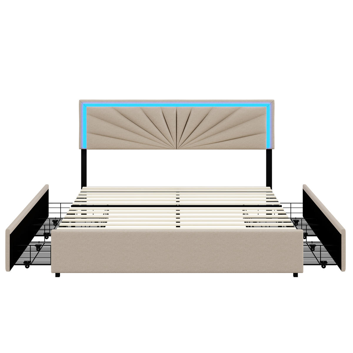 POLSTERBETT 160x200 cm Beige Stoff LED 4 Schubladen - Beige, Holz (160/200cm) - SHOPENTRA