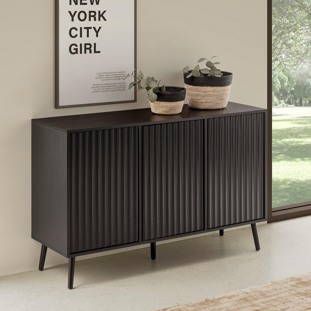 SIDEBOARD Lluvia 3 Türen, Schwarz - Schwarz, Holzwerkstoff (120/76/40cm)