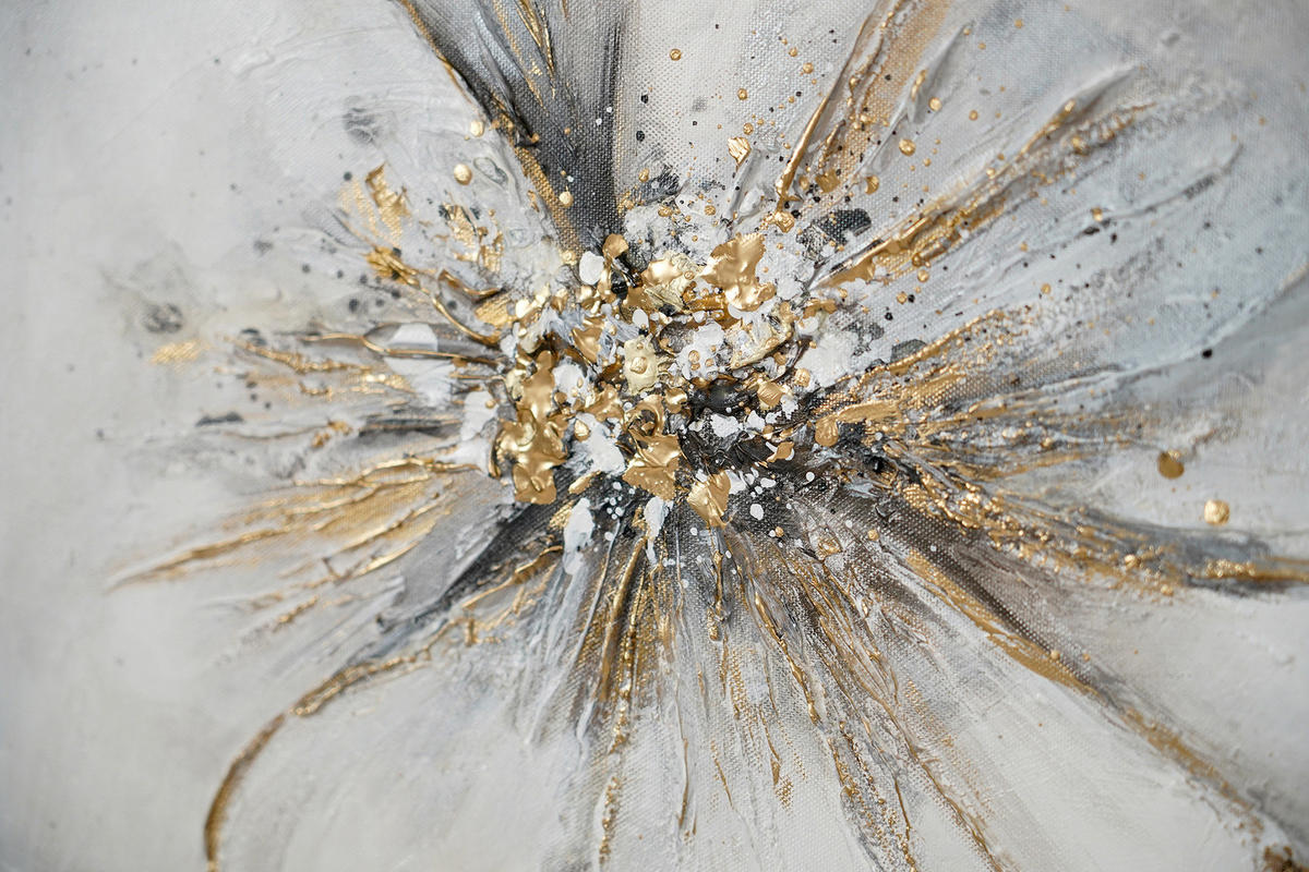 GEMÄLDE Goldene Blüten Schattenfugenrahmen Grau 120x80 cm - Grau, Holz (120/80cm) - YS-art gallery